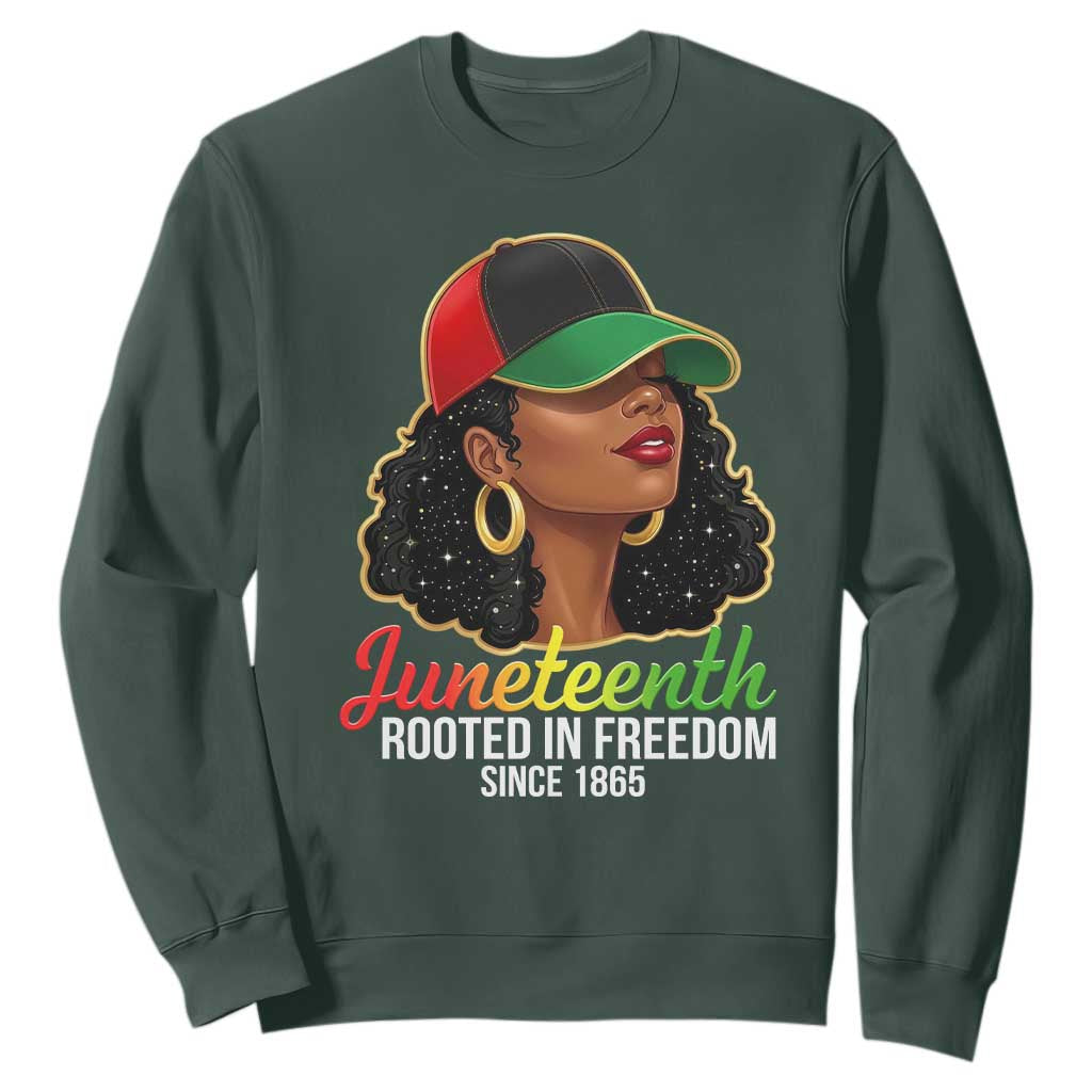 Black Woman Juneteenth Graphic Sweatshirt Rooted In Freedom Since 1865