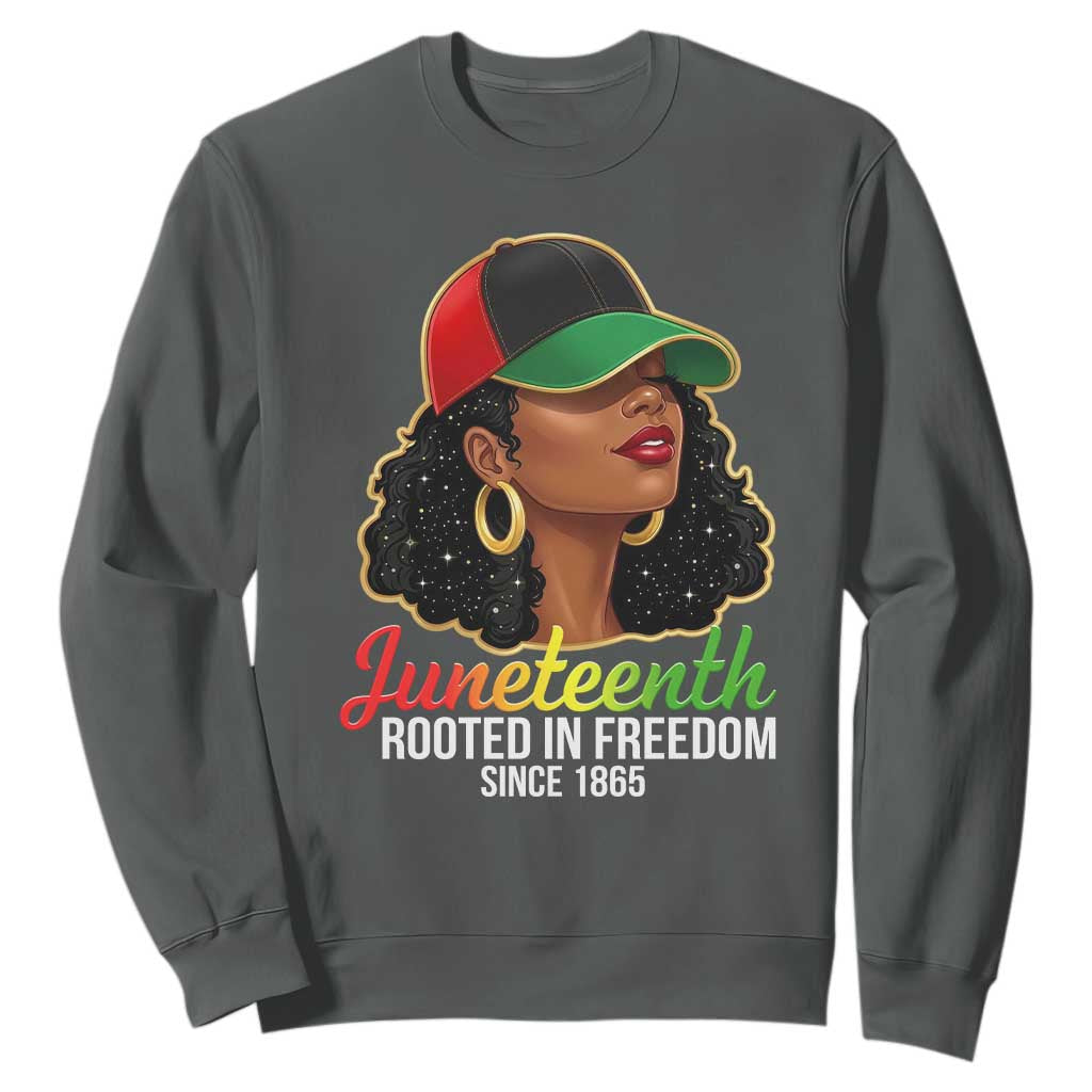 Black Woman Juneteenth Graphic Sweatshirt Rooted In Freedom Since 1865