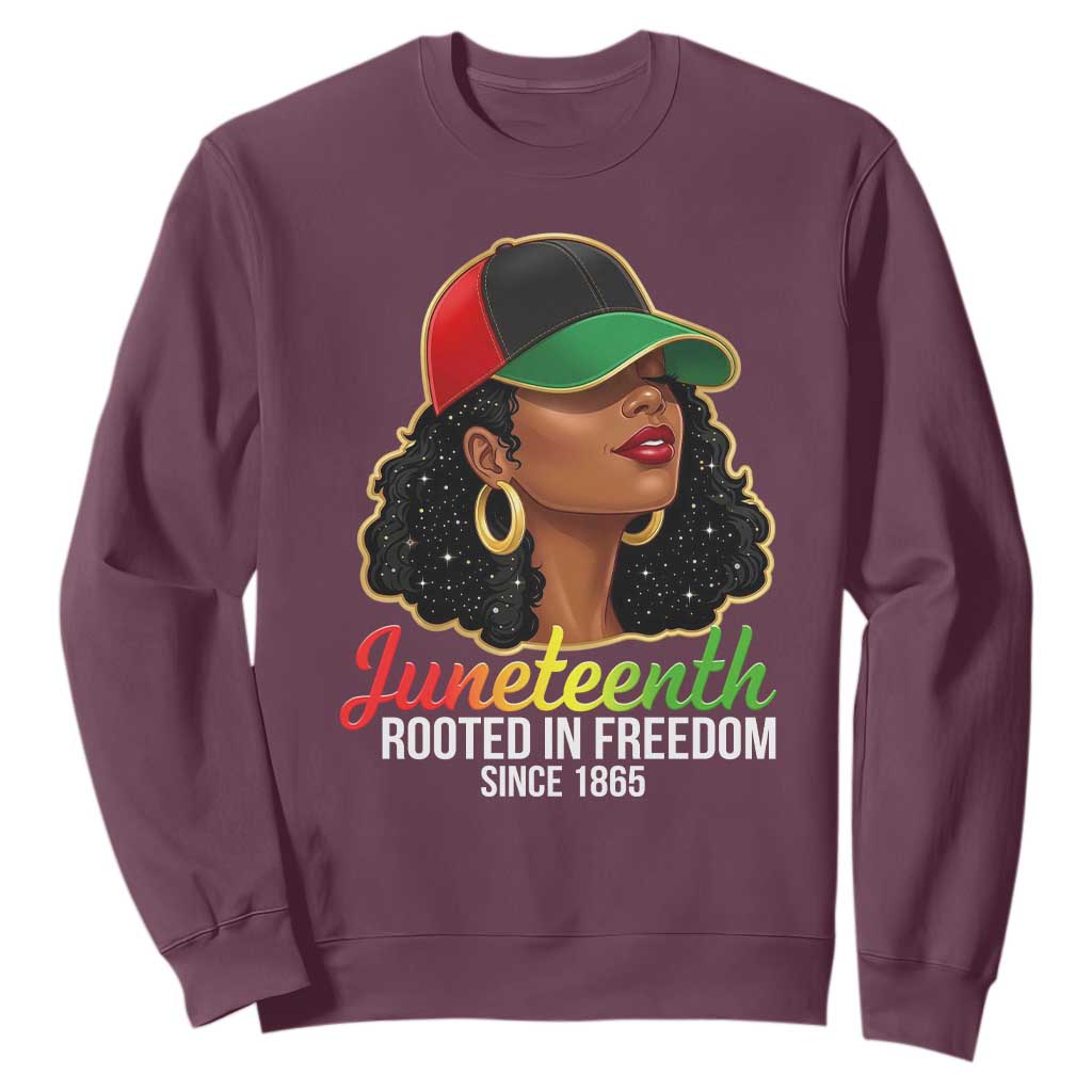 Black Woman Juneteenth Graphic Sweatshirt Rooted In Freedom Since 1865