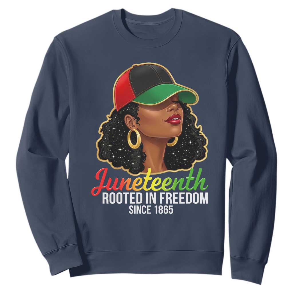 Black Woman Juneteenth Graphic Sweatshirt Rooted In Freedom Since 1865