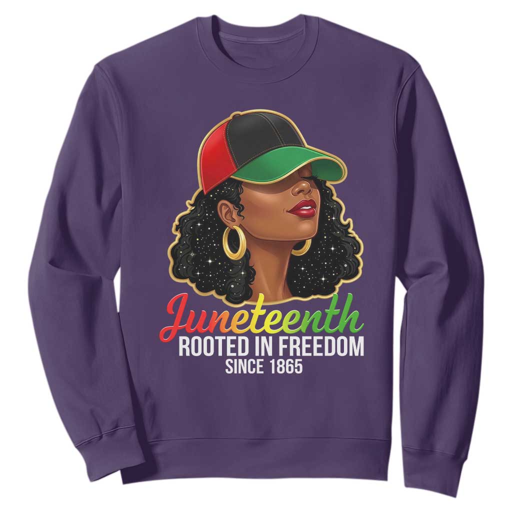 Black Woman Juneteenth Graphic Sweatshirt Rooted In Freedom Since 1865