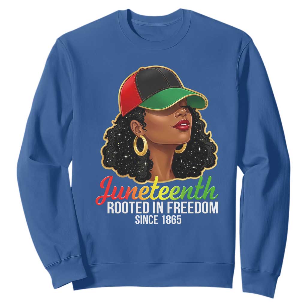 Black Woman Juneteenth Graphic Sweatshirt Rooted In Freedom Since 1865