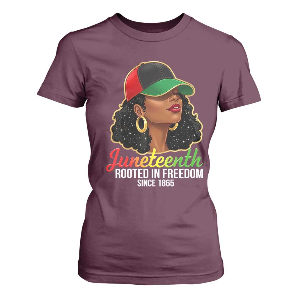 Black Woman Juneteenth Graphic T Shirt For Women Rooted In Freedom Since 1865