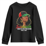 Black Woman Juneteenth Graphic Youth Sweatshirt Rooted In Freedom Since 1865