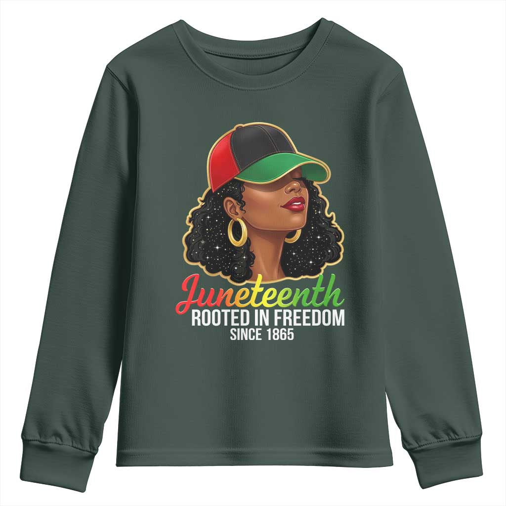 Black Woman Juneteenth Graphic Youth Sweatshirt Rooted In Freedom Since 1865
