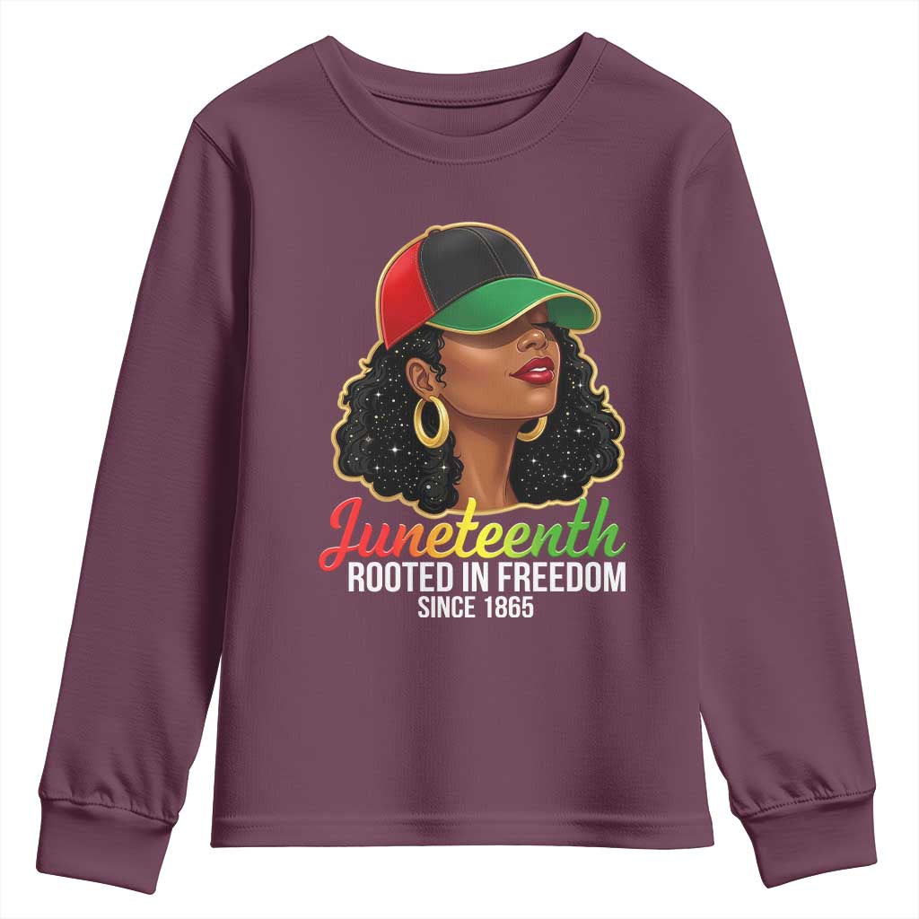 Black Woman Juneteenth Graphic Youth Sweatshirt Rooted In Freedom Since 1865
