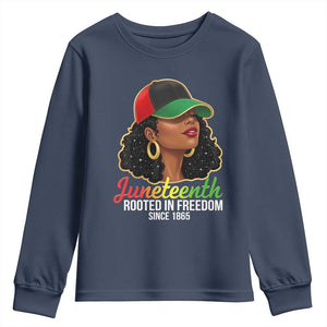 Black Woman Juneteenth Graphic Youth Sweatshirt Rooted In Freedom Since 1865