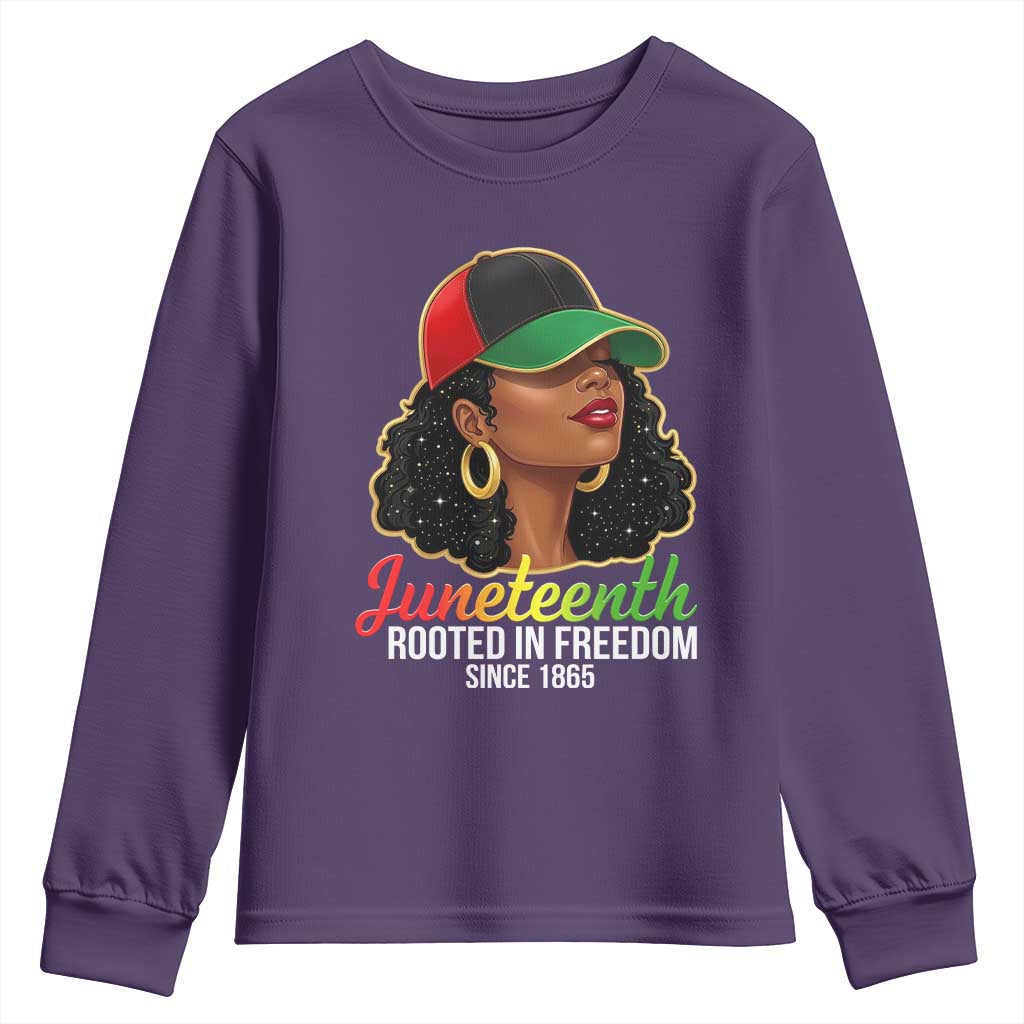 Black Woman Juneteenth Graphic Youth Sweatshirt Rooted In Freedom Since 1865