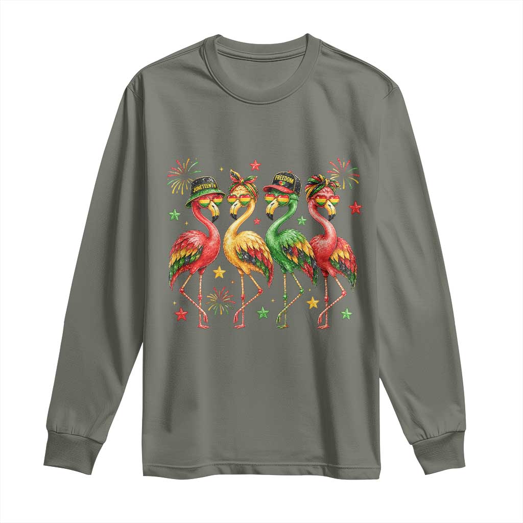 Funny Juneteenth Flamingos Squad Long Sleeve Shirt African American Heritage