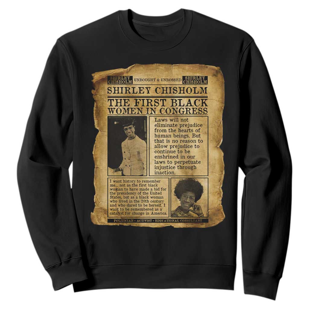 Vintage Newspaper Shirley Chisholm Sweatshirt First Black Woman In Congress