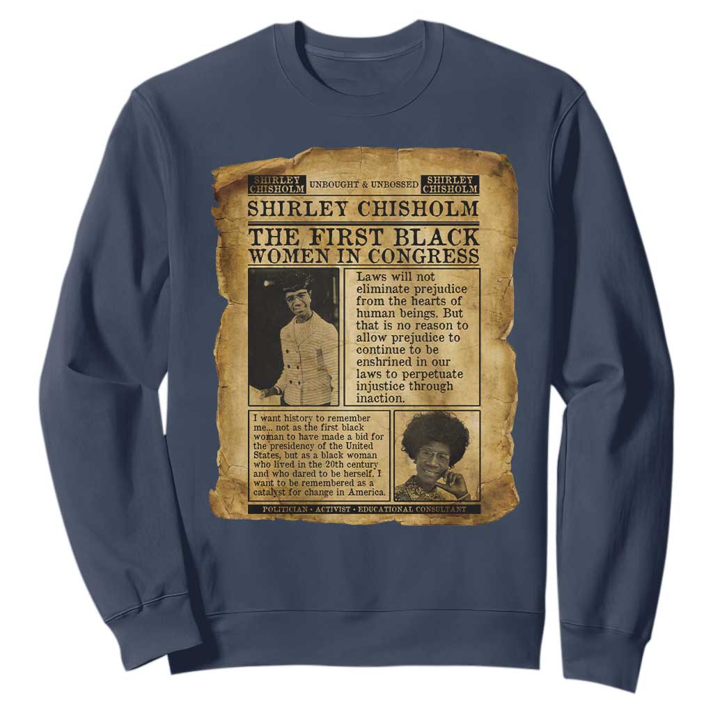 Vintage Newspaper Shirley Chisholm Sweatshirt First Black Woman In Congress