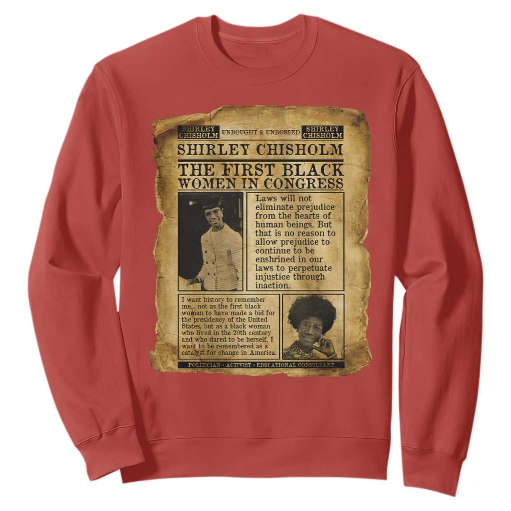 Vintage Newspaper Shirley Chisholm Sweatshirt First Black Woman In Congress