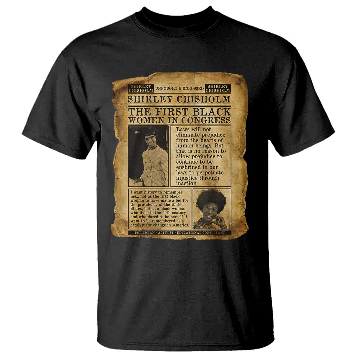 Vintage Newspaper Shirley Chisholm T Shirt First Black Woman In Congress