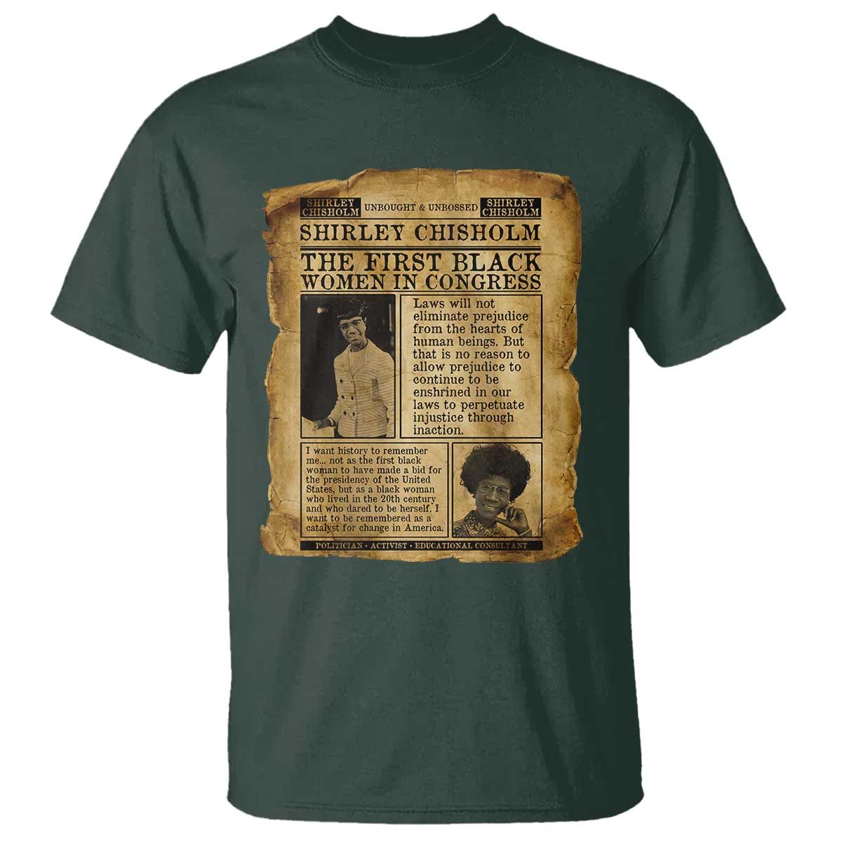 Vintage Newspaper Shirley Chisholm T Shirt First Black Woman In Congress