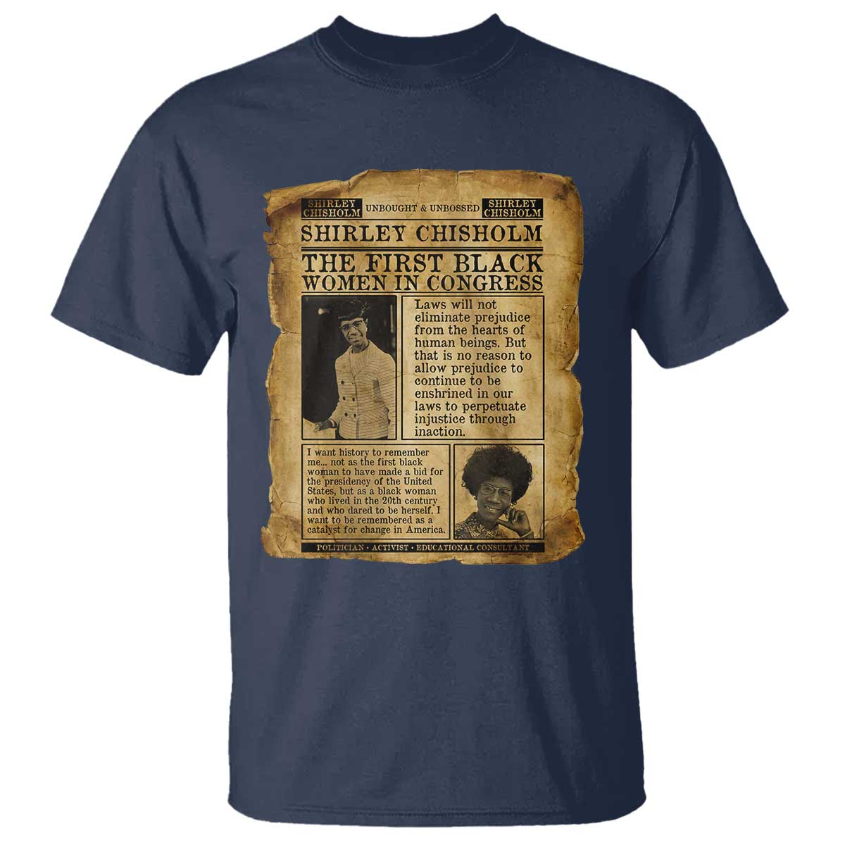 Vintage Newspaper Shirley Chisholm T Shirt First Black Woman In Congress