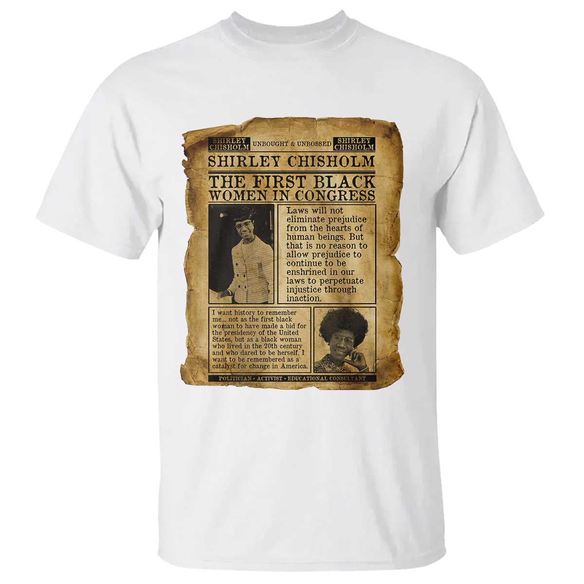 Vintage Newspaper Shirley Chisholm T Shirt First Black Woman In Congress