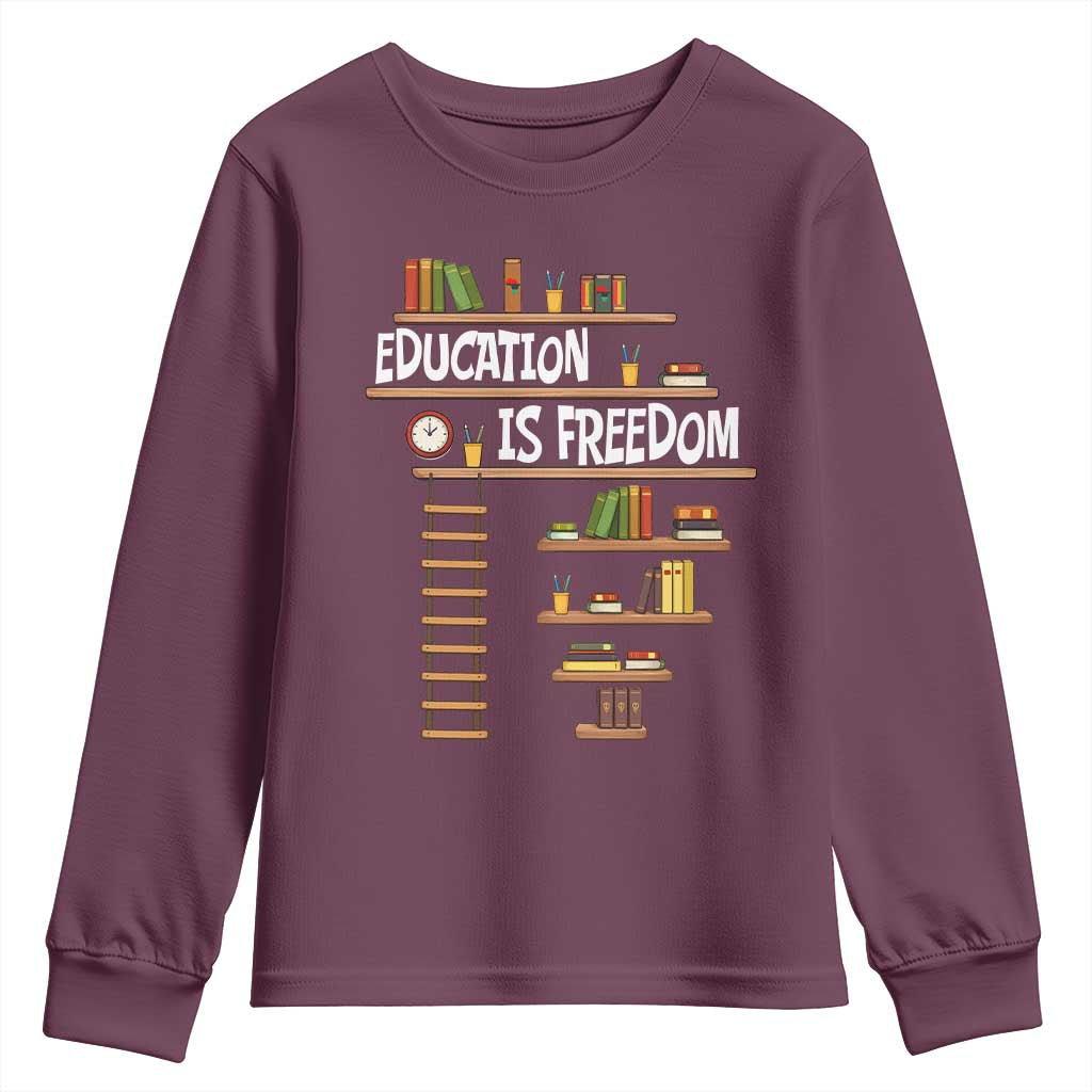 Education Is Freedom Youth Sweatshirt African American History Africa Map Books - African Pride