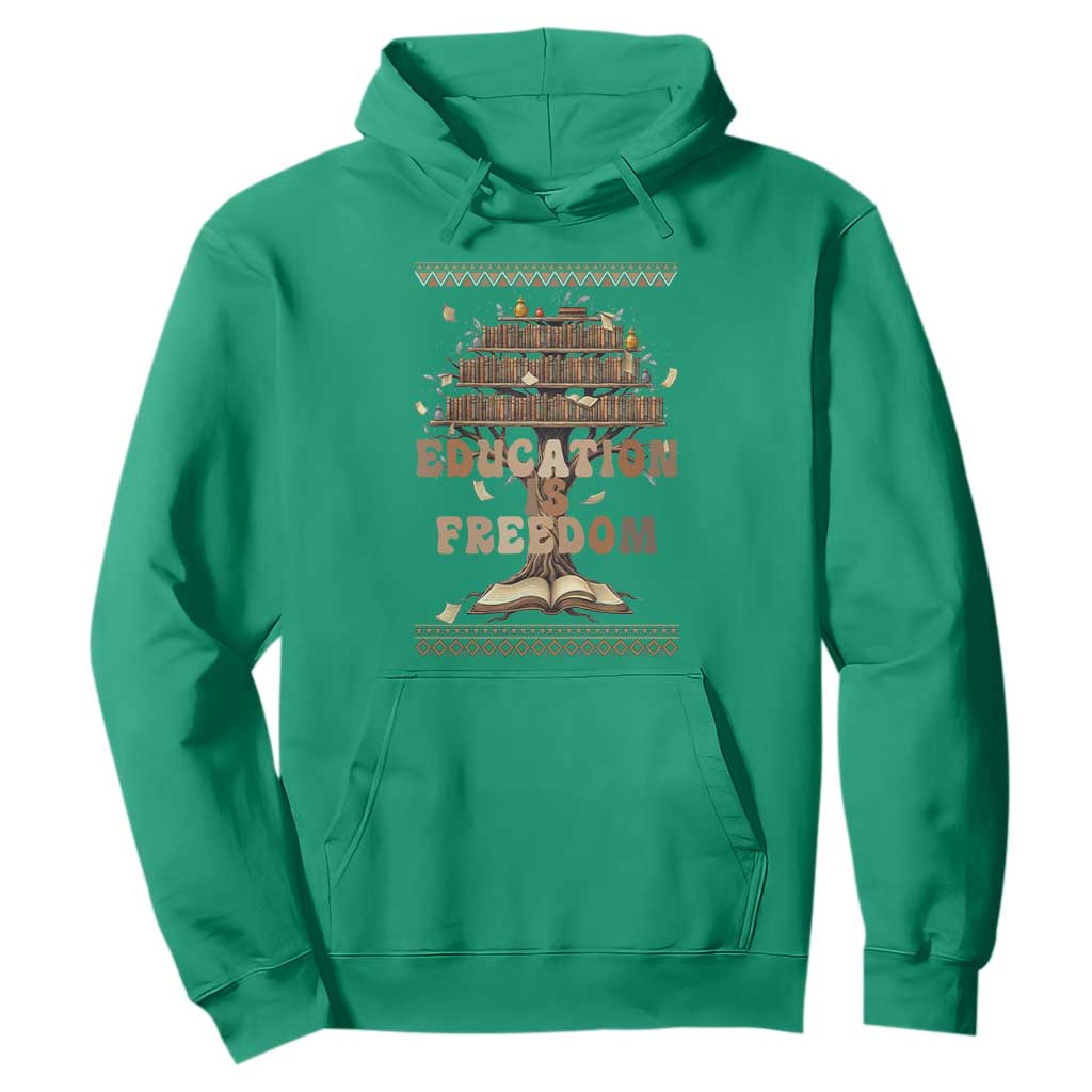 Education Is Freedom Teacher Gift Hoodie Inspirational Africa Map Book Stack - African Pride