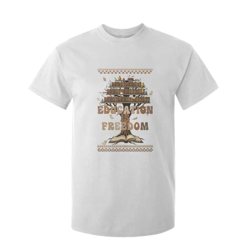 Education Is Freedom Teacher Gift T Shirt For Kid Inspirational Africa Map Book Stack - African Pride