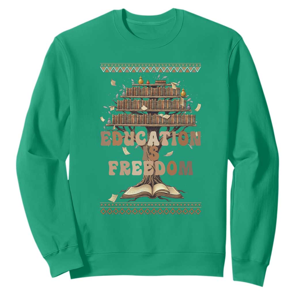Education Is Freedom Teacher Gift Sweatshirt Inspirational Africa Map Book Stack - African Pride