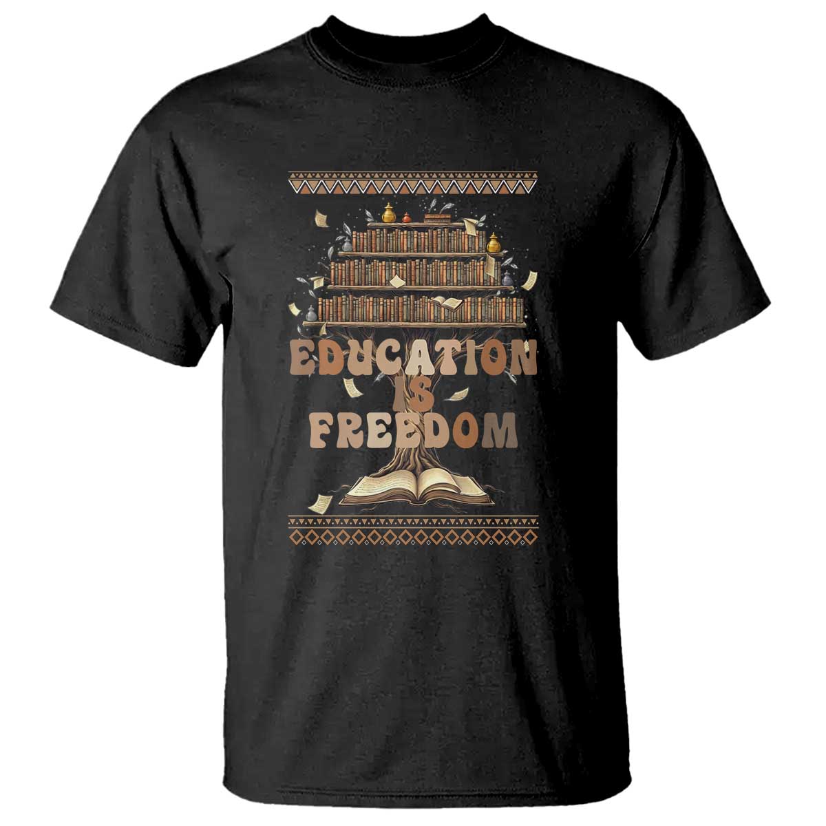 Education Is Freedom Teacher Gift T Shirt Inspirational Africa Map Book Stack - African Pride
