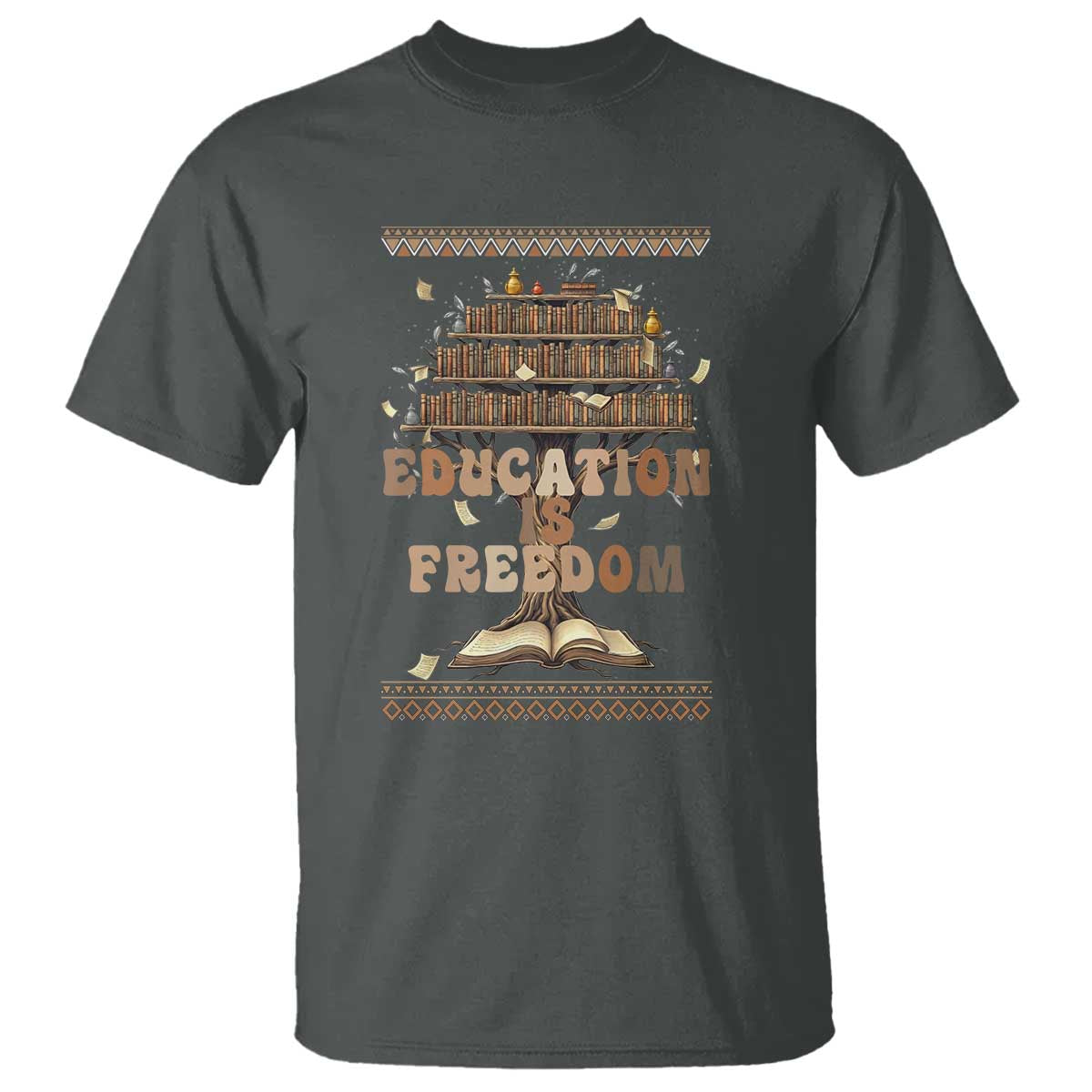 Education Is Freedom Teacher Gift T Shirt Inspirational Africa Map Book Stack - African Pride