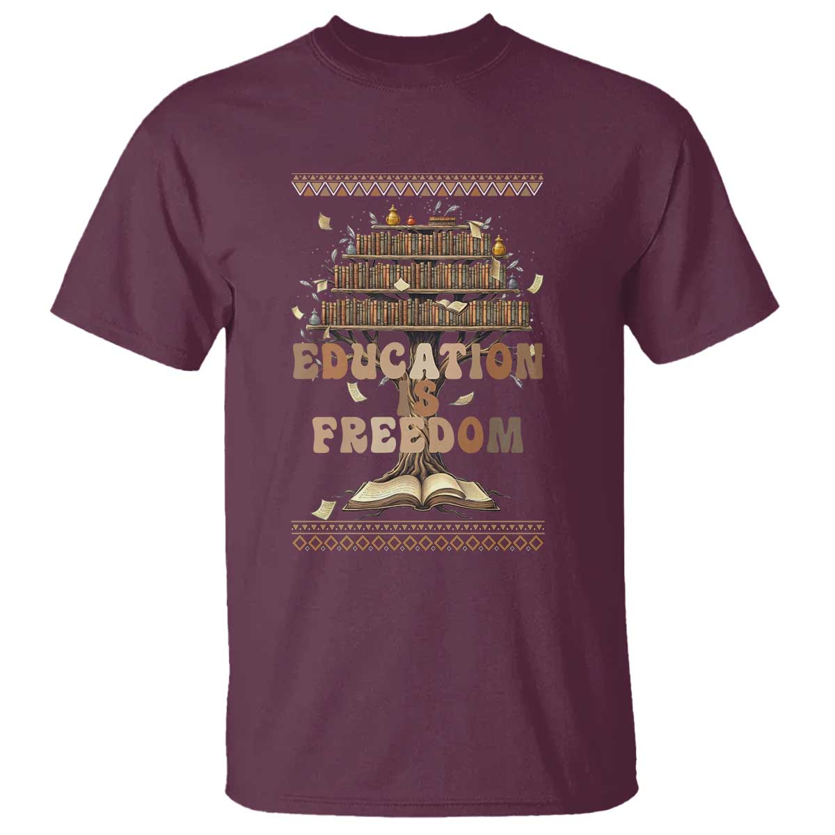 Education Is Freedom Teacher Gift T Shirt Inspirational Africa Map Book Stack - African Pride