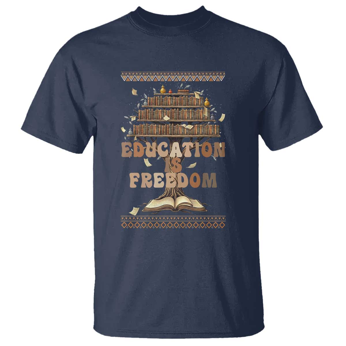 Education Is Freedom Teacher Gift T Shirt Inspirational Africa Map Book Stack - African Pride