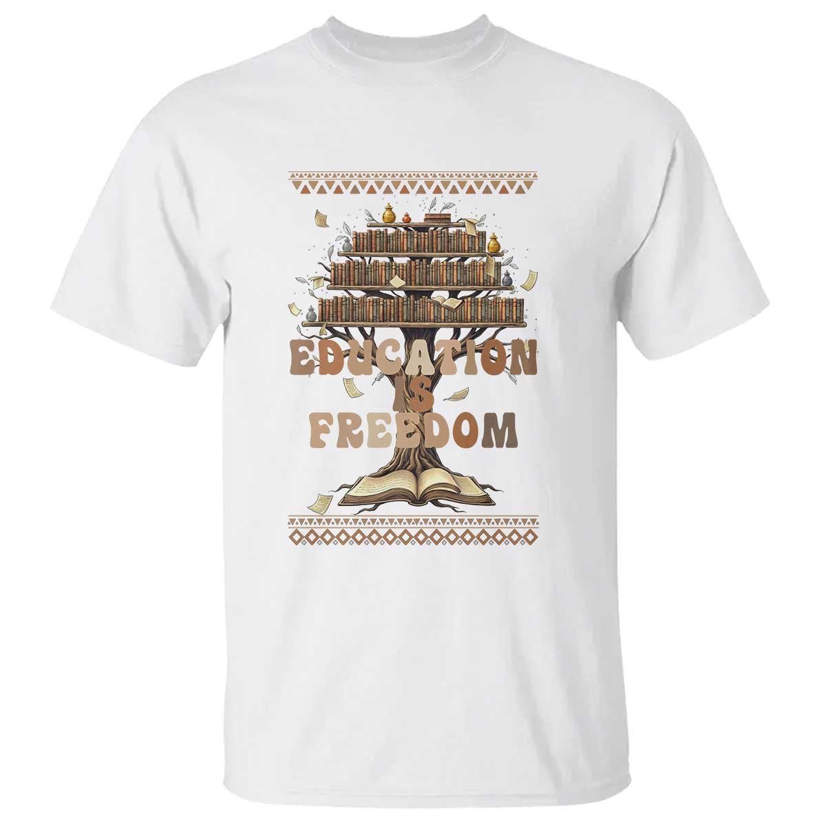 Education Is Freedom Teacher Gift T Shirt Inspirational Africa Map Book Stack - African Pride