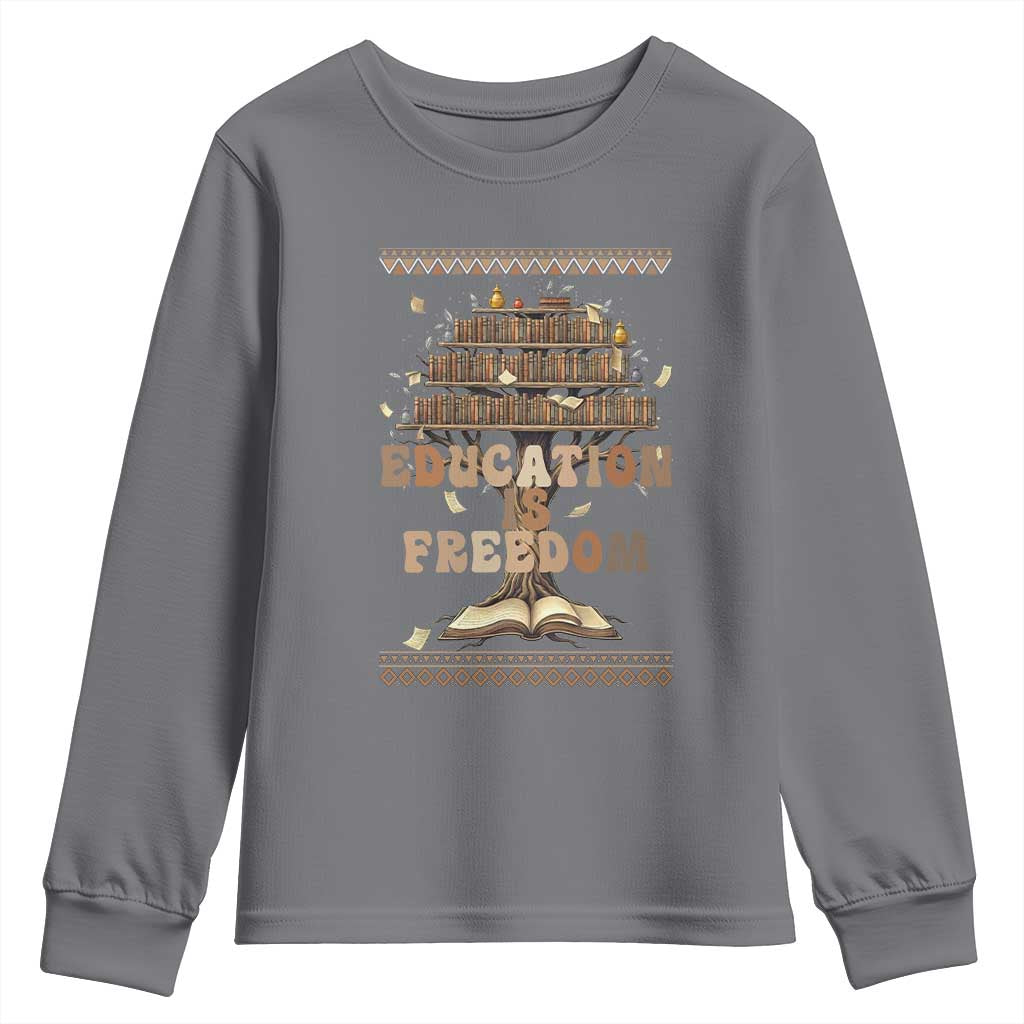 Education Is Freedom Teacher Gift Youth Sweatshirt Inspirational Africa Map Book Stack - African Pride