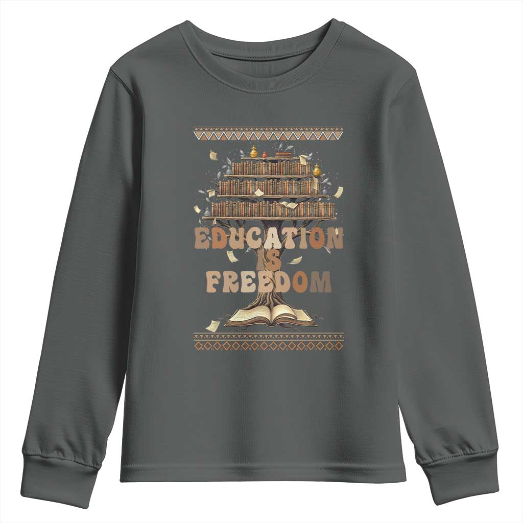 Education Is Freedom Teacher Gift Youth Sweatshirt Inspirational Africa Map Book Stack - African Pride