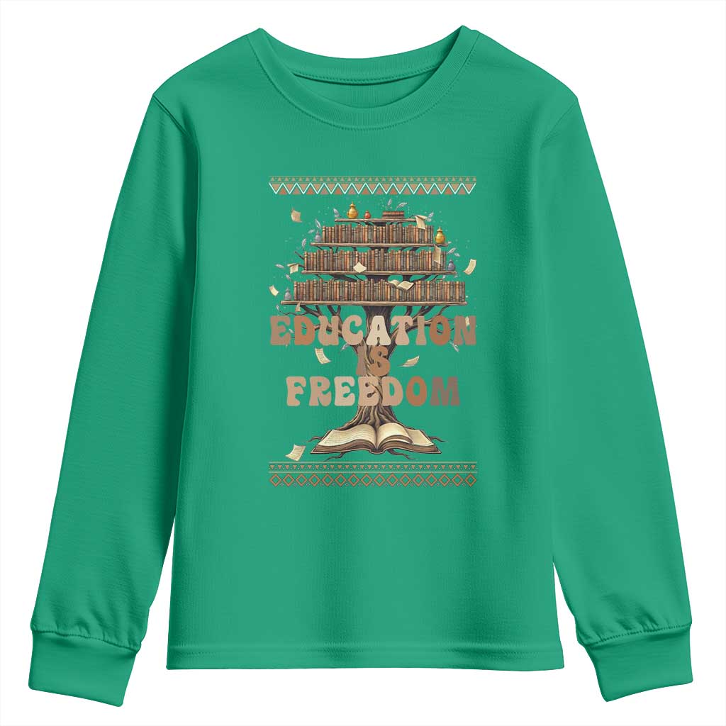 Education Is Freedom Teacher Gift Youth Sweatshirt Inspirational Africa Map Book Stack - African Pride