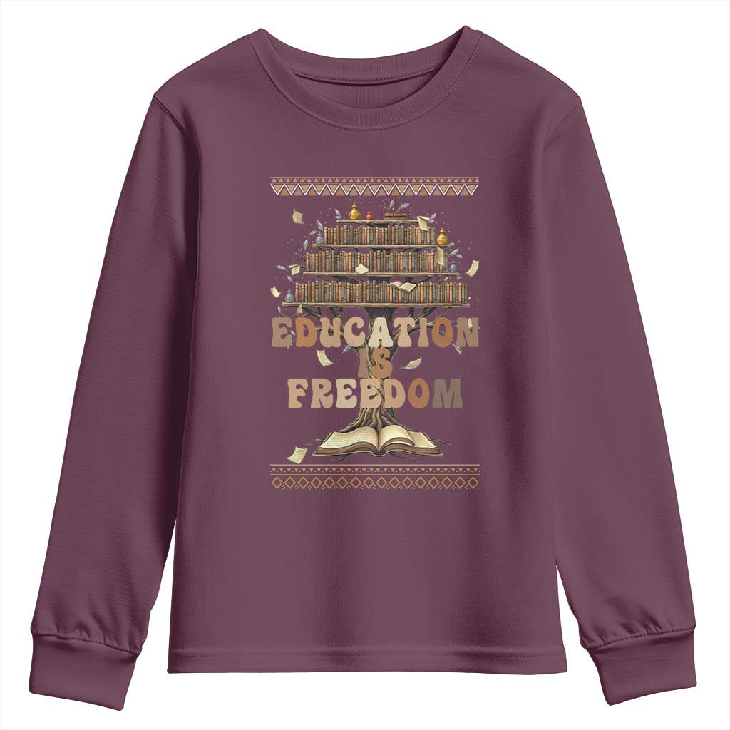 Education Is Freedom Teacher Gift Youth Sweatshirt Inspirational Africa Map Book Stack - African Pride