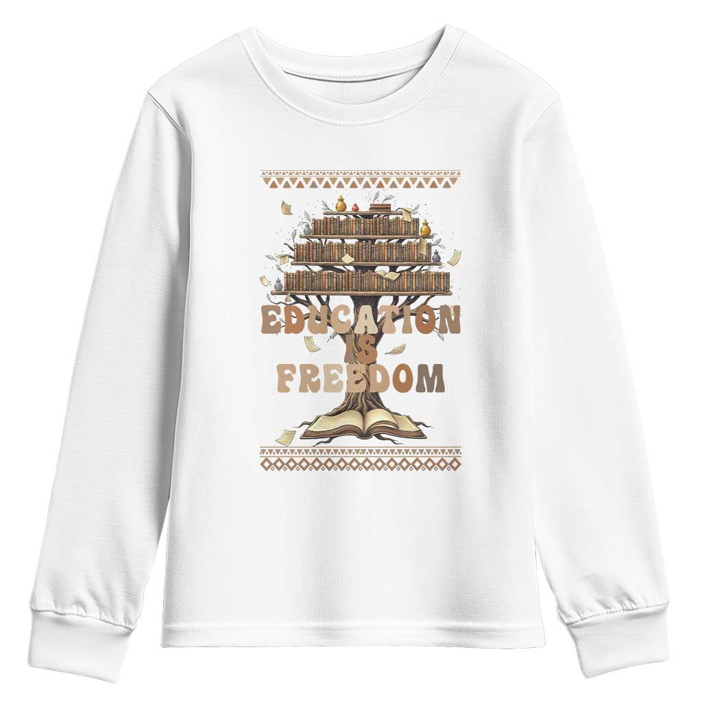 Education Is Freedom Teacher Gift Youth Sweatshirt Inspirational Africa Map Book Stack - African Pride