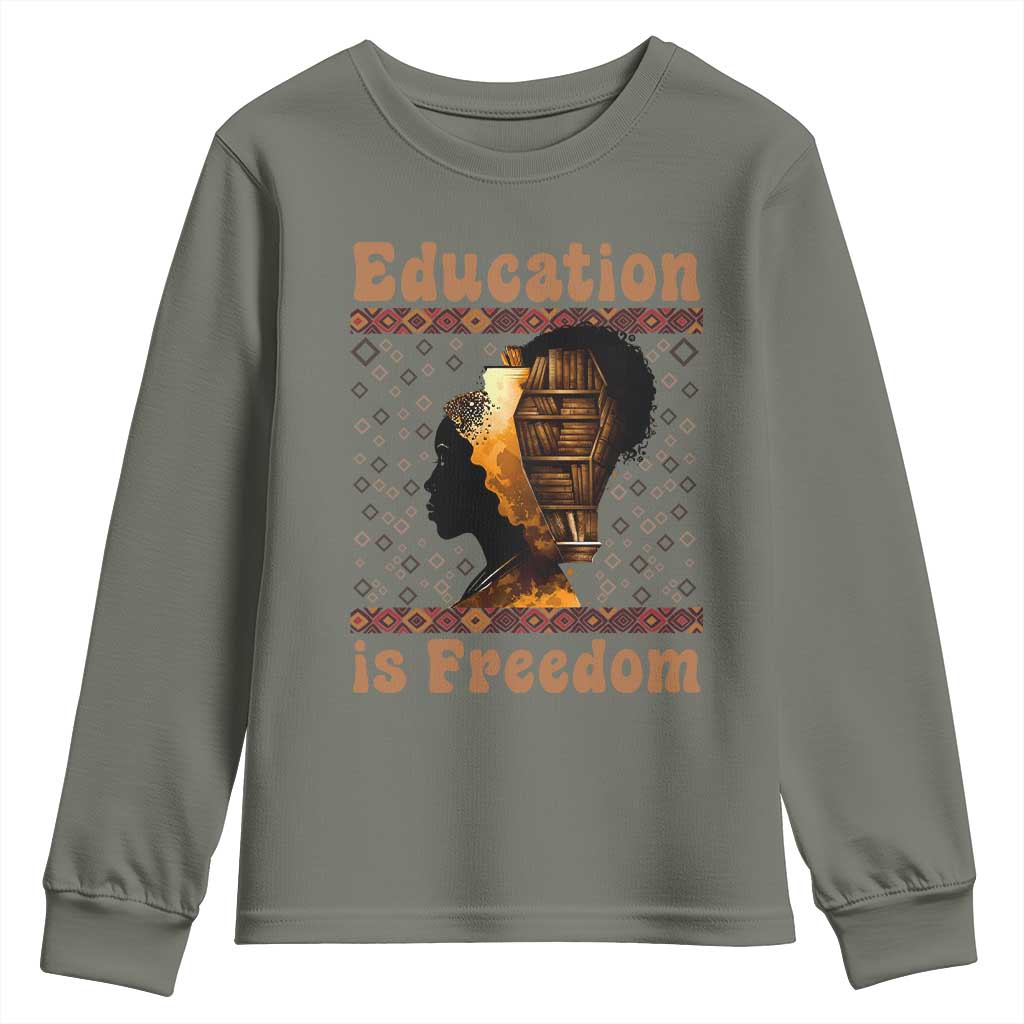 Education Is Freedom Youth Sweatshirt Black History Women Teacher Gift - African Pride