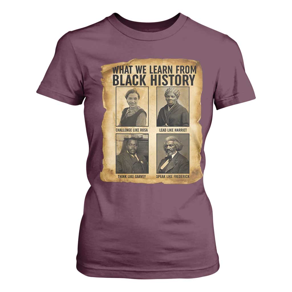 What We Learn From Black History T Shirt For Women Vintage African American Leaders - African Pride
