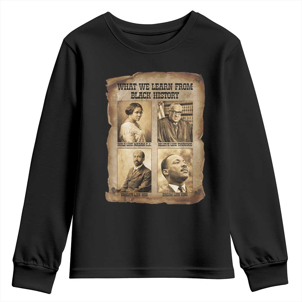 What We Learn From Black History Youth Sweatshirt Iconic African American Figures - African Pride