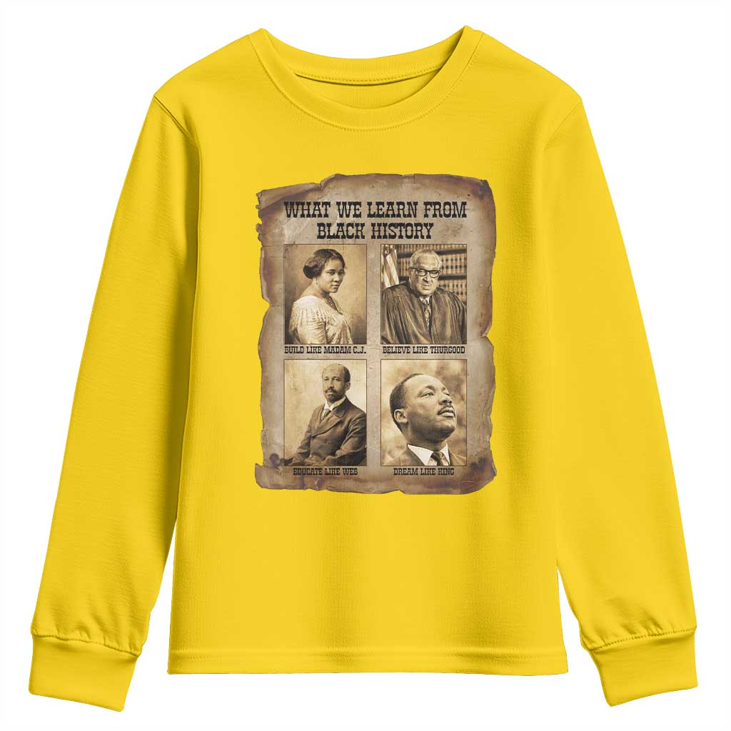 What We Learn From Black History Youth Sweatshirt Iconic African American Figures - African Pride