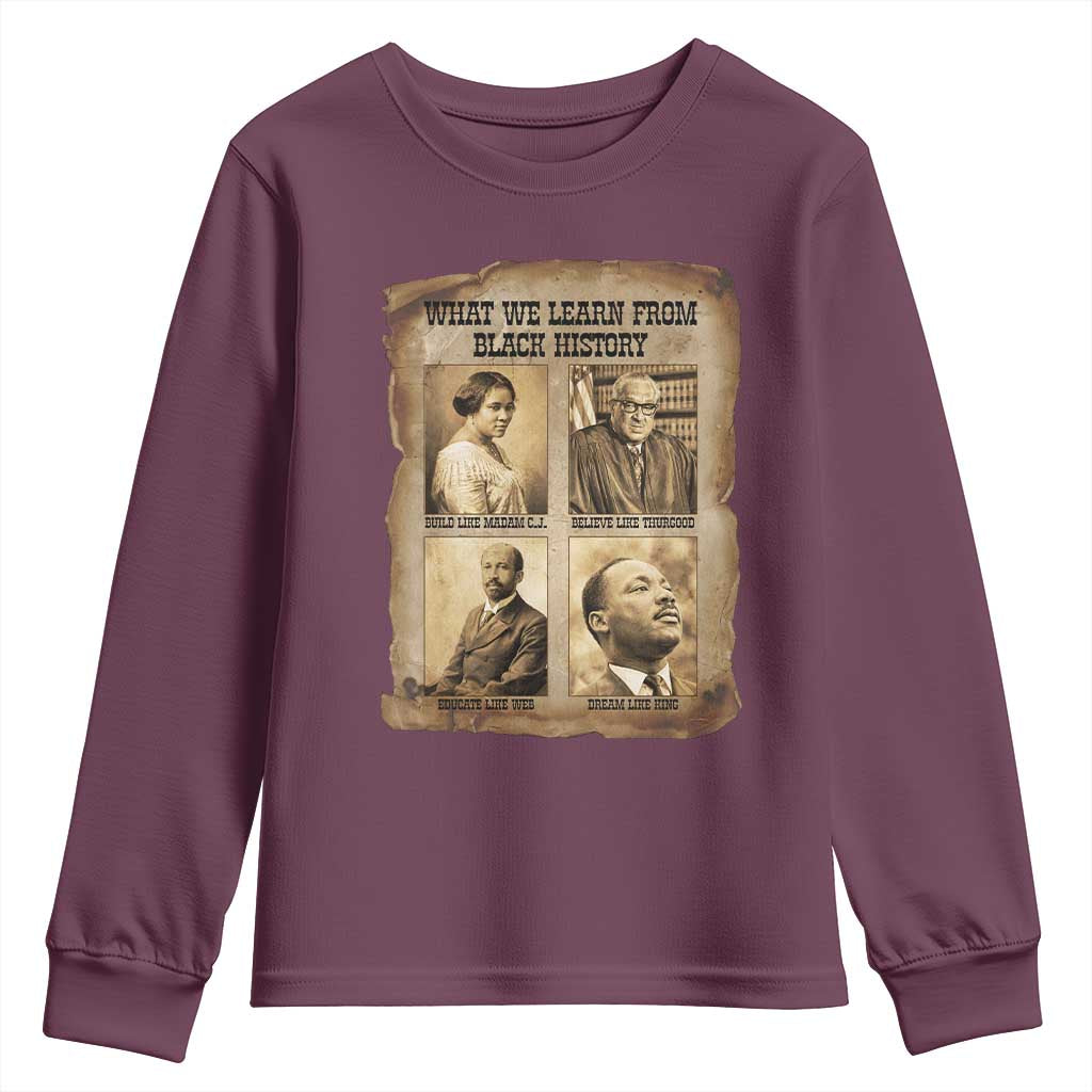 What We Learn From Black History Youth Sweatshirt Iconic African American Figures - African Pride
