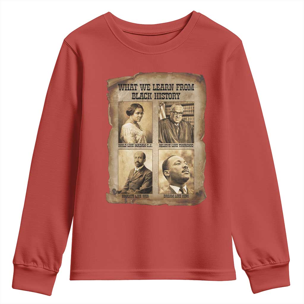 What We Learn From Black History Youth Sweatshirt Iconic African American Figures - African Pride