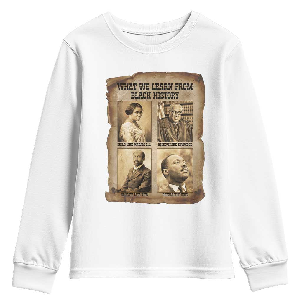 What We Learn From Black History Youth Sweatshirt Iconic African American Figures - African Pride