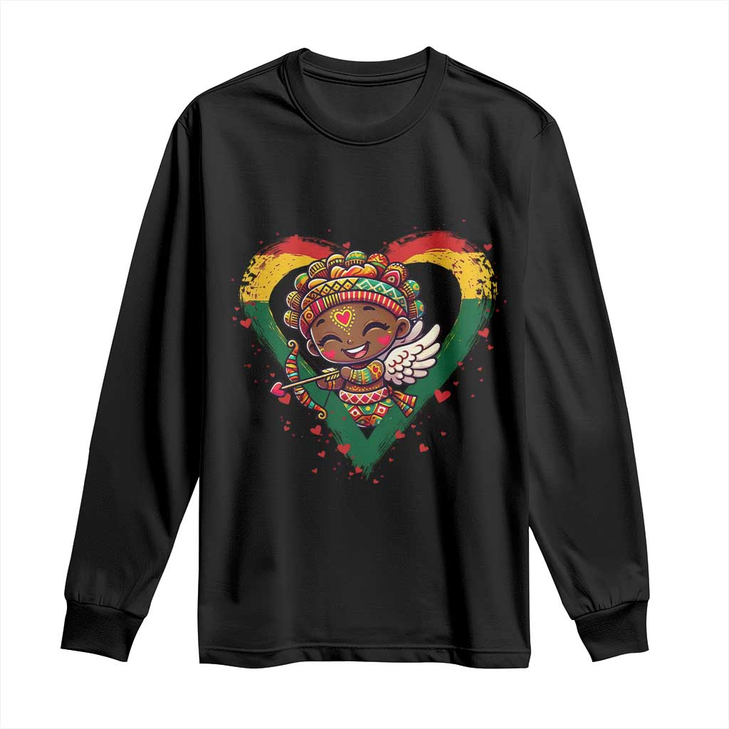 Cute Black Cupid Long Sleeve Shirt Melanin Pride Valentines Day Gift - African Pride