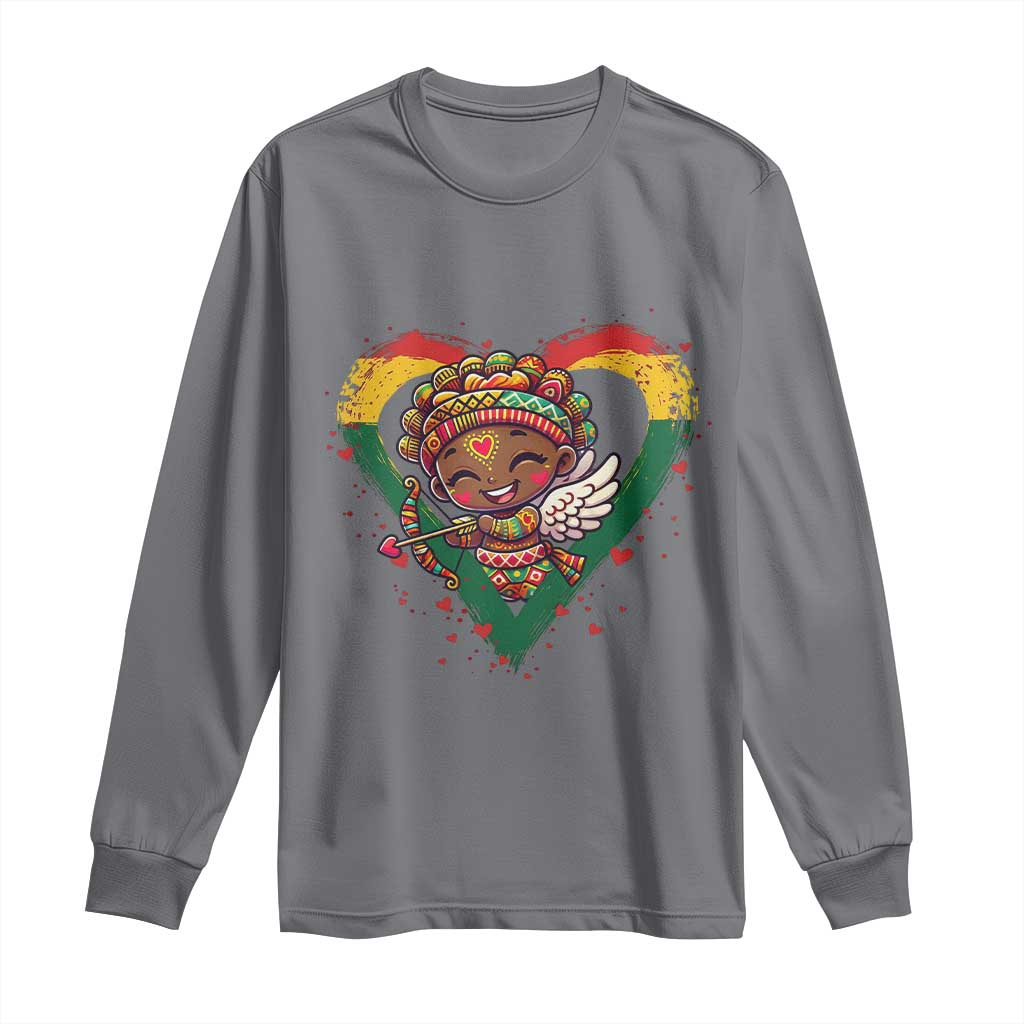 Cute Black Cupid Long Sleeve Shirt Melanin Pride Valentines Day Gift - African Pride