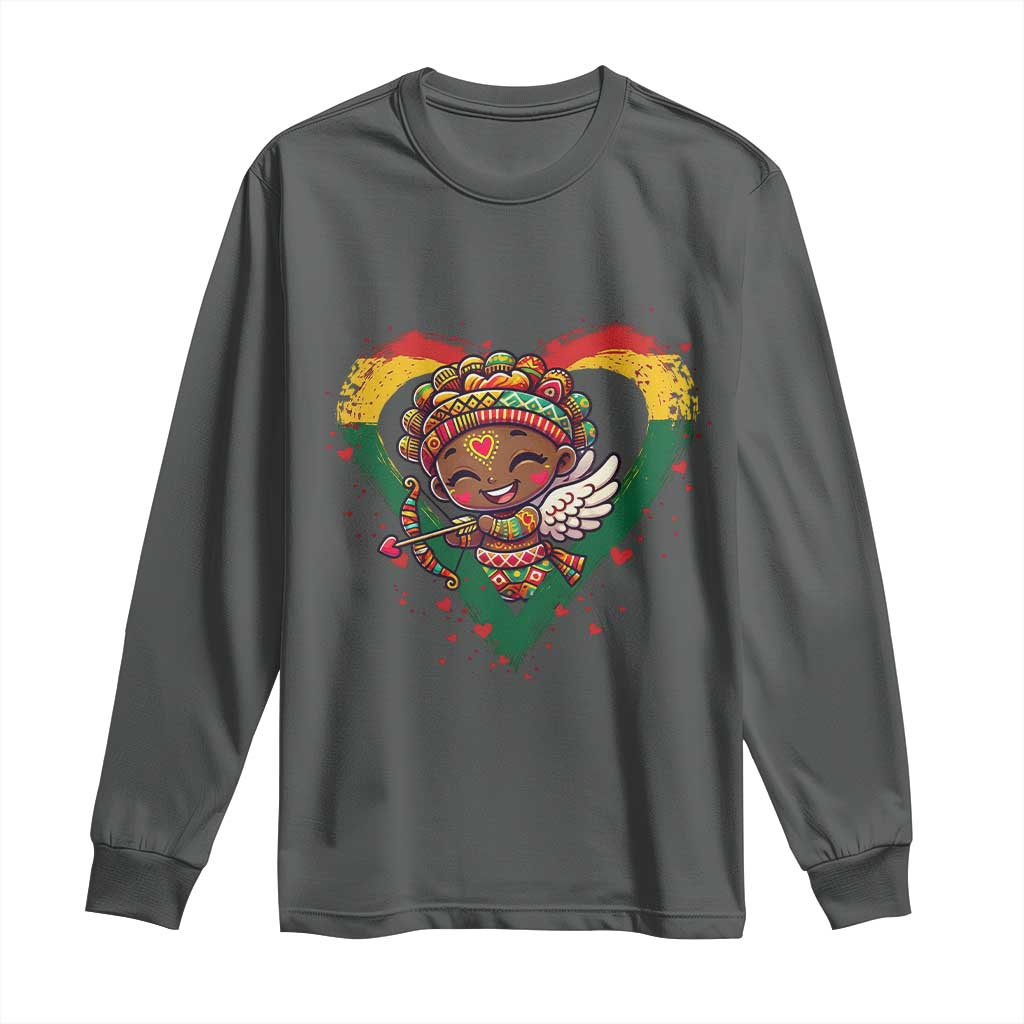 Cute Black Cupid Long Sleeve Shirt Melanin Pride Valentines Day Gift - African Pride