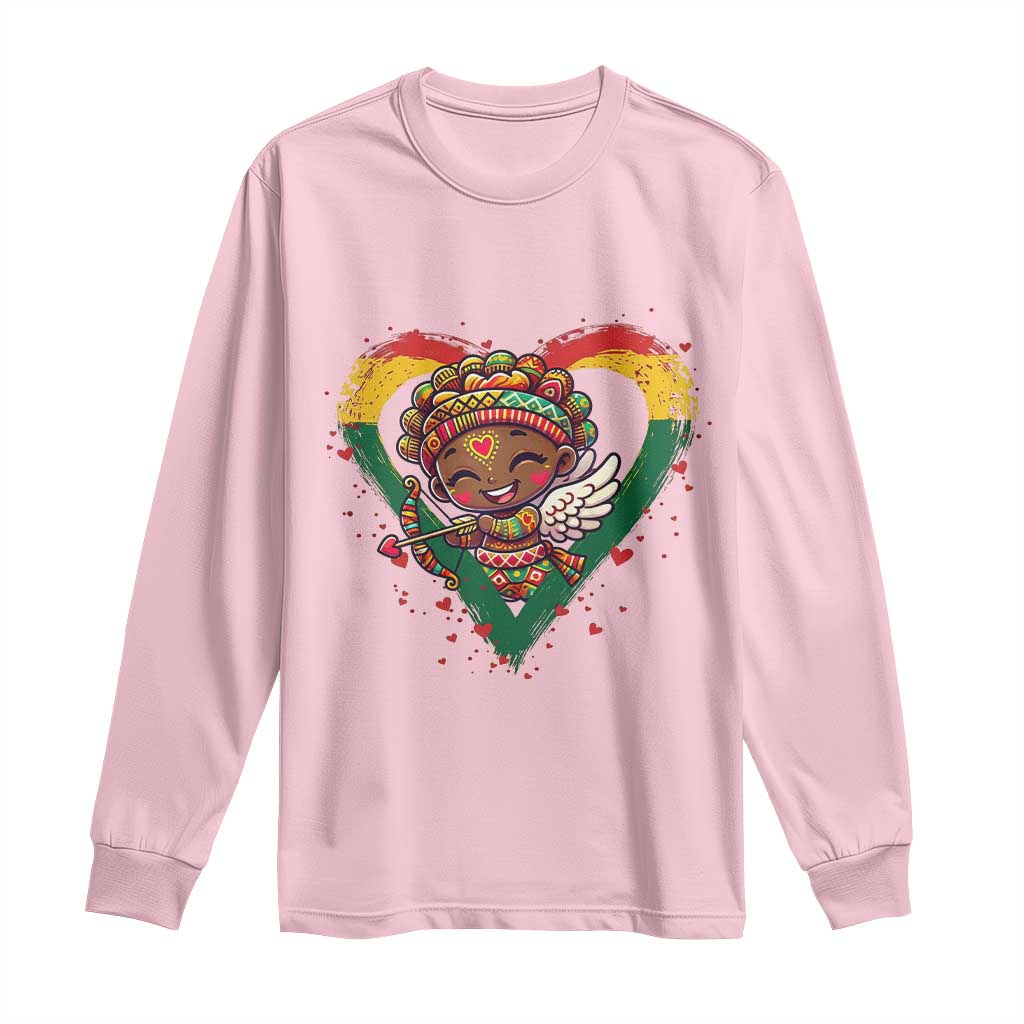 Cute Black Cupid Long Sleeve Shirt Melanin Pride Valentines Day Gift - African Pride
