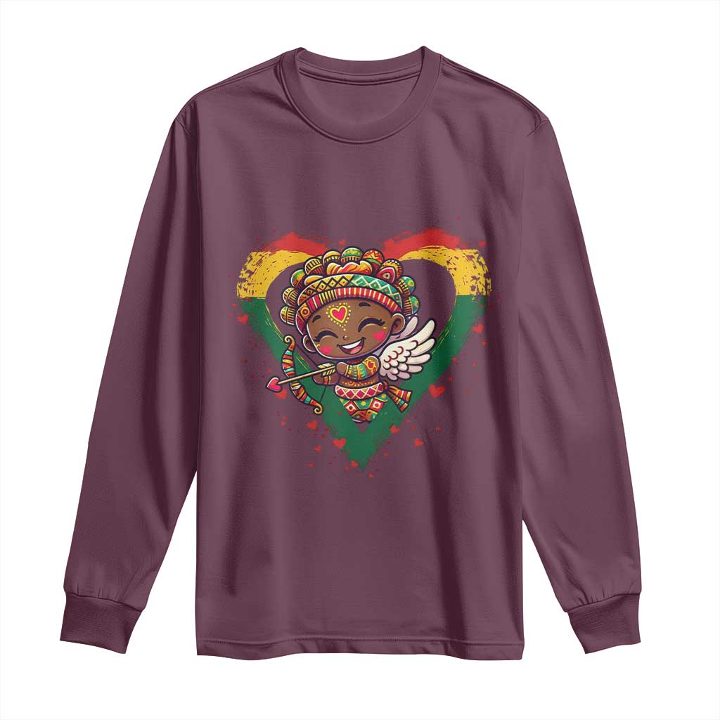 Cute Black Cupid Long Sleeve Shirt Melanin Pride Valentines Day Gift - African Pride