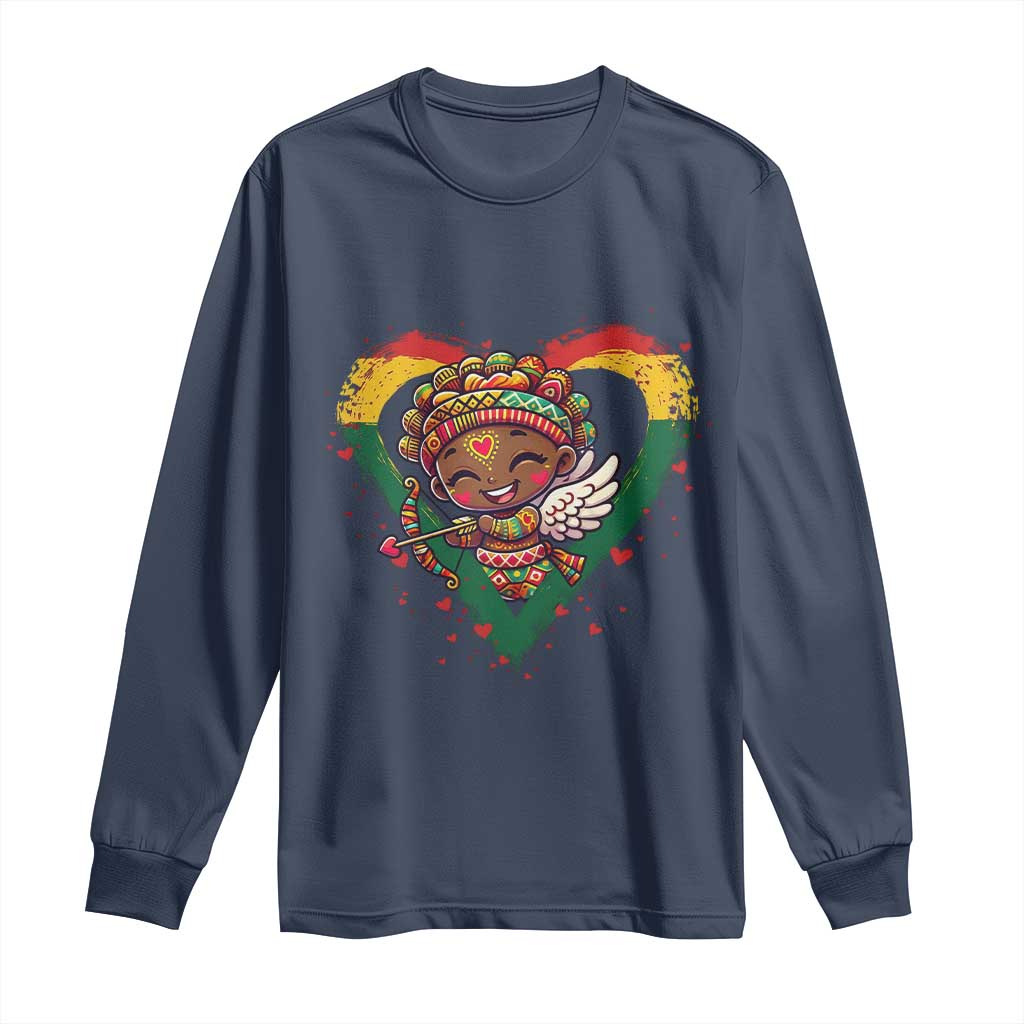 Cute Black Cupid Long Sleeve Shirt Melanin Pride Valentines Day Gift - African Pride