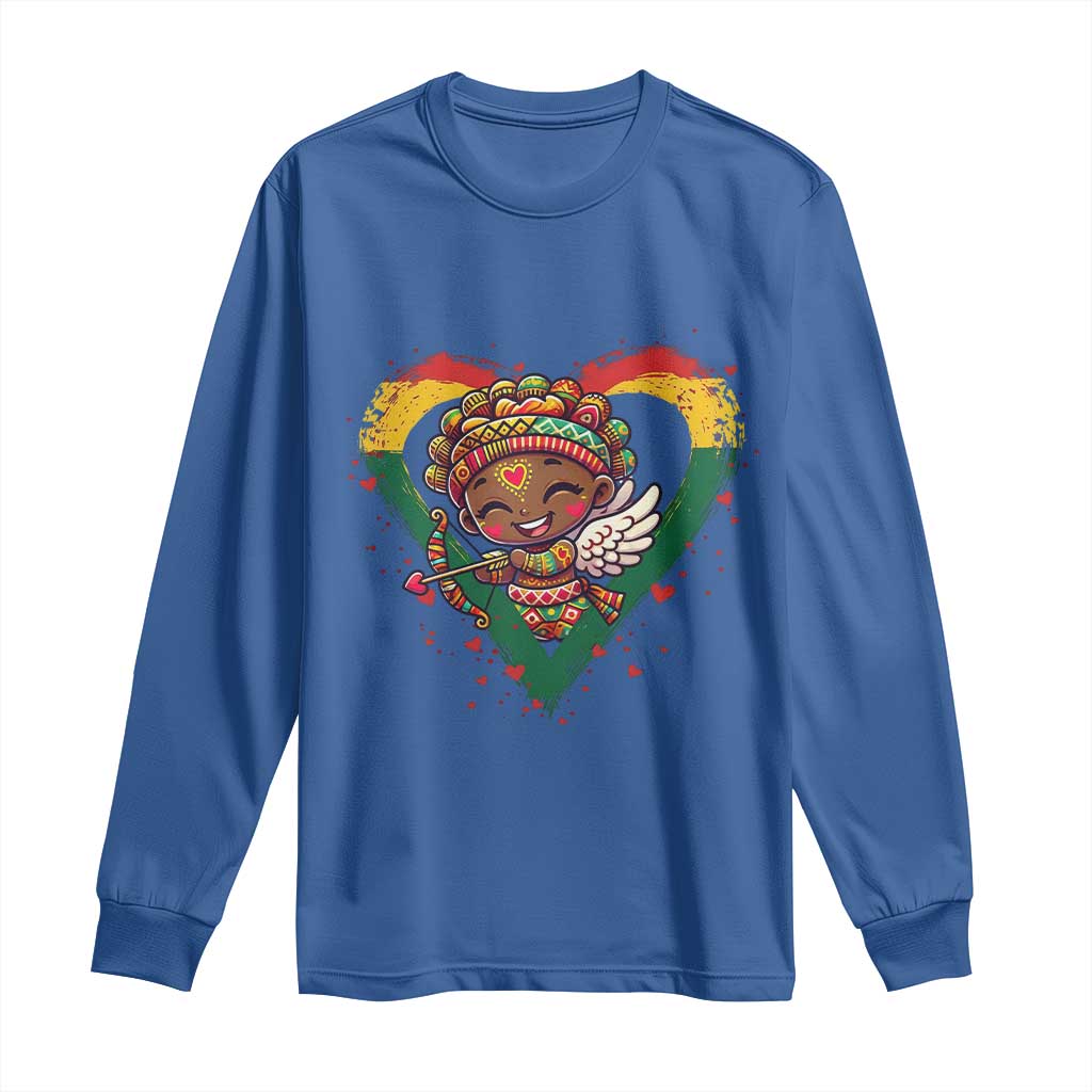 Cute Black Cupid Long Sleeve Shirt Melanin Pride Valentines Day Gift - African Pride