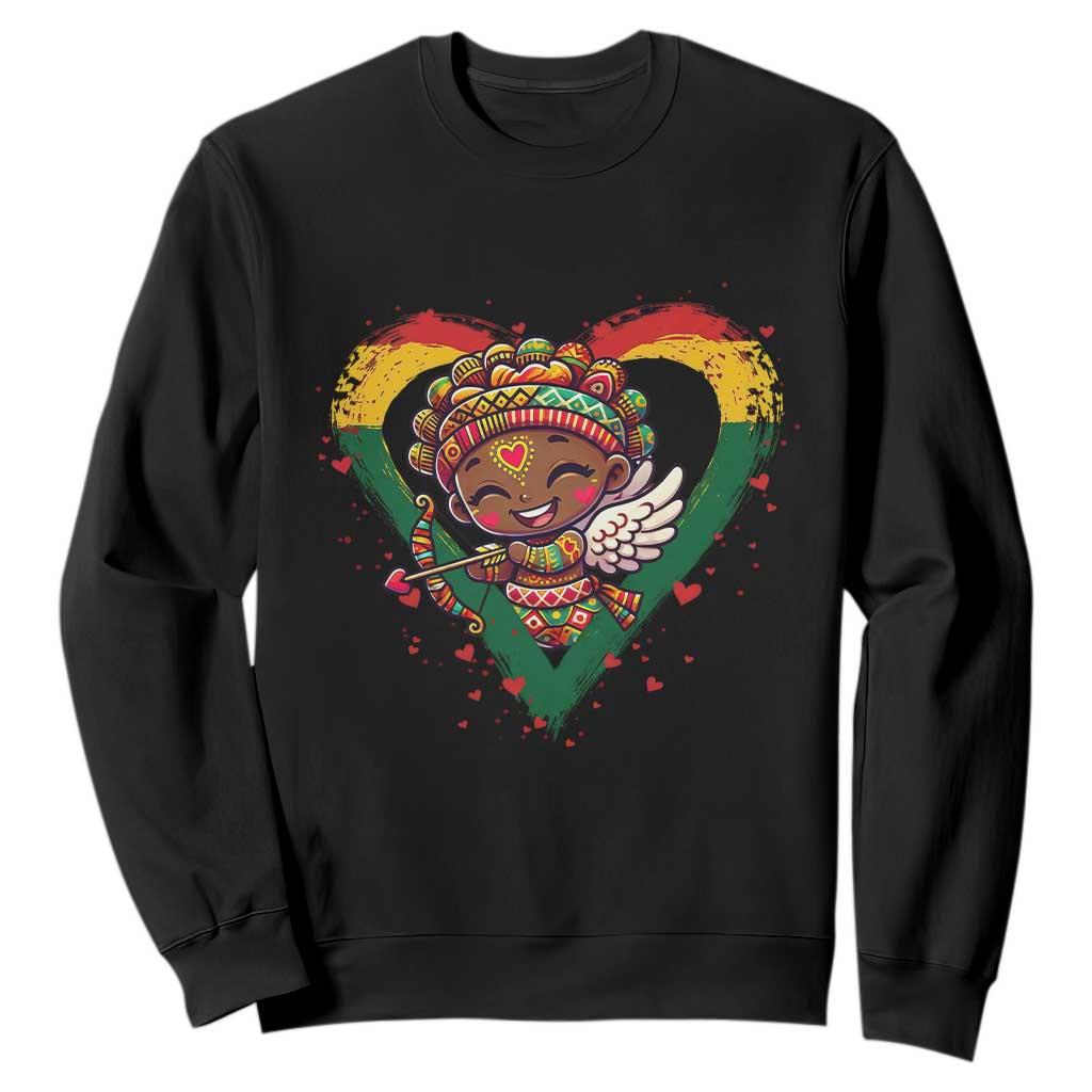 Cute Black Cupid Sweatshirt Melanin Pride Valentines Day Gift - African Pride