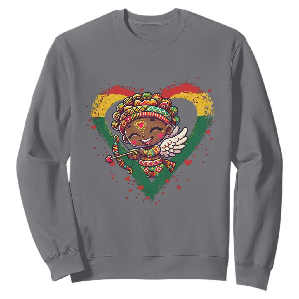 Cute Black Cupid Sweatshirt Melanin Pride Valentines Day Gift - African Pride